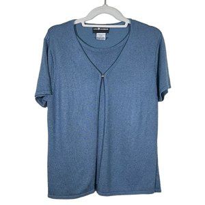 Sag Harbor - Women's Size M - Blue Knit Blouse - Short Sleeve